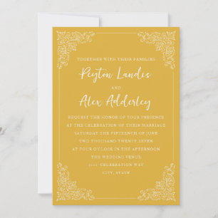 Convite de Casamento Elegante Dourado Branco Vinta