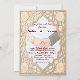 Convite de Casamento Elegante Dourado Ornado Marro