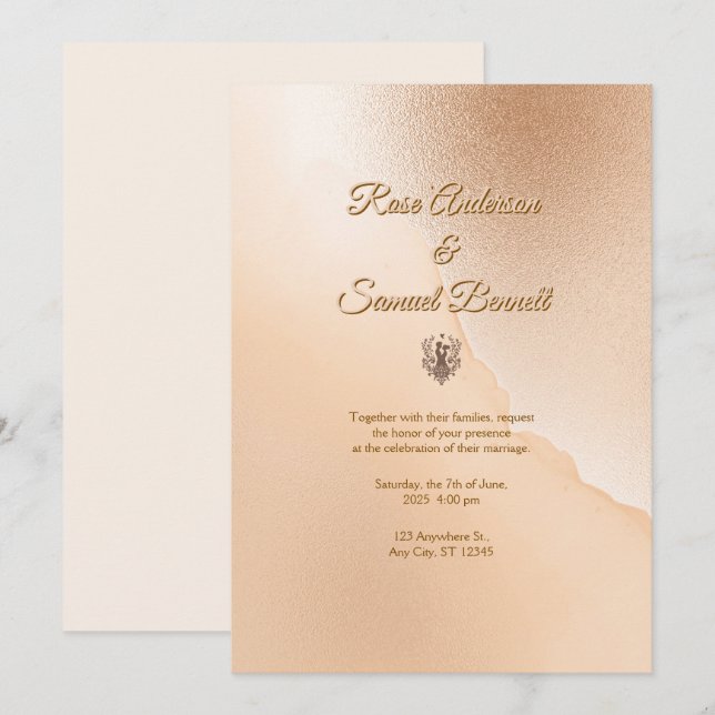 Convite de Casamento Elegante Dourado Rosa (Frente/Verso)