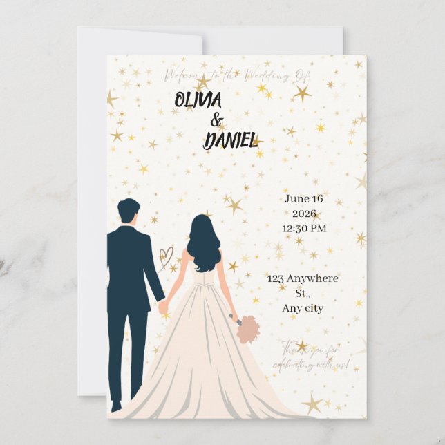 Convite de Casamento Elegante e Romântico (Frente)