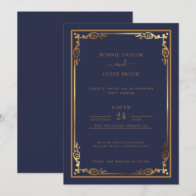 Convite de Casamento Elegante e Sofisticado com To (Frente/Verso)