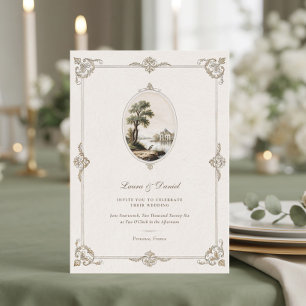Convite de Casamento Elegante e Vintage de Castelo