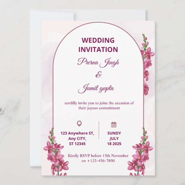Convite de Casamento Elegante Editável | Flora Mod (Frente)