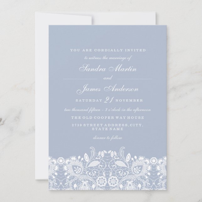 Convite de Casamento Elegante em Azul Poeirento co (Frente)