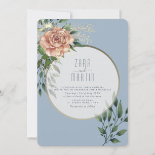 Convite de Casamento Elegante em Azul Poeirento co