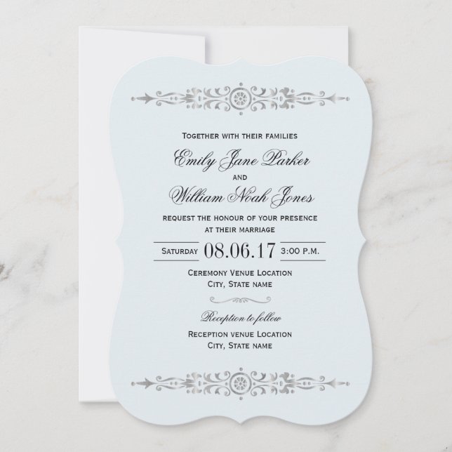 Convite de Casamento Elegante em Azul Poeirento Pr (Frente)
