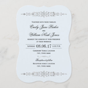 Convite de Casamento Elegante em Azul Poeirento Pr