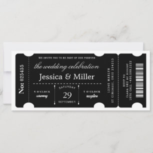 Convite de Casamento Elegante em Bilhete Preto