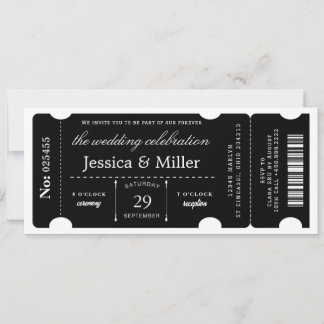 Convite de Casamento Elegante em Bilhete Preto