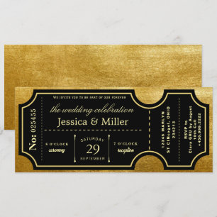 Convite de Casamento Elegante em Bilhete Preto e D