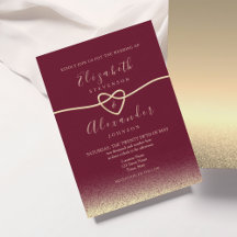 Convite de Casamento Elegante em Burgundy e Dourad