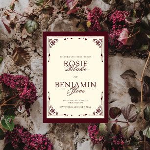 Convite de Casamento Elegante em Burgundy e Marfim