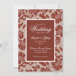Convite de casamento elegante em cobre com damasco