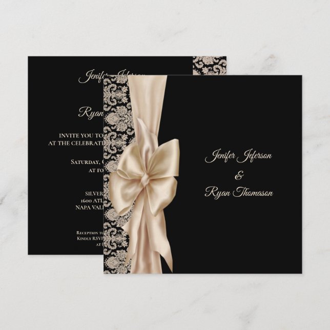 Convite de casamento elegante em damasco (Frente/Verso)