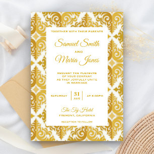 Convite de Casamento Elegante em Dourado e Branco