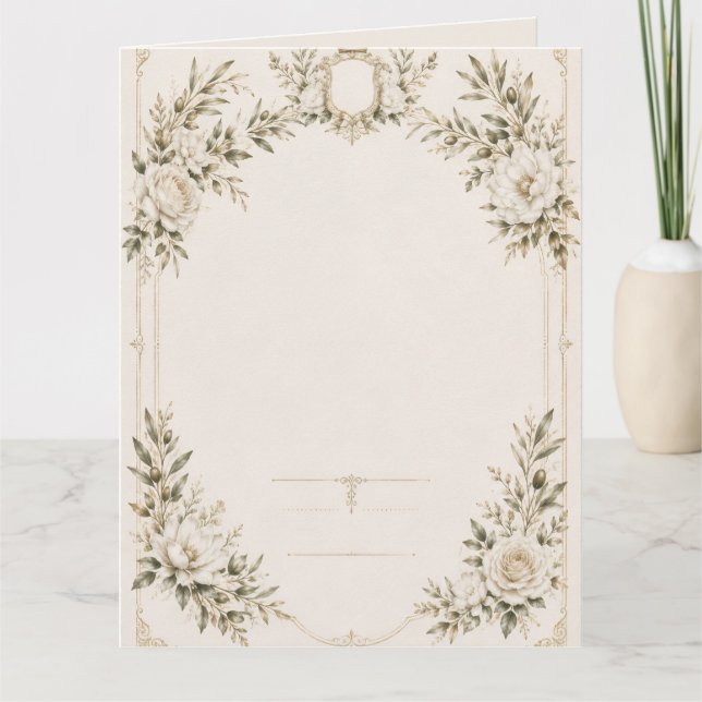 Convite de Casamento Elegante em Marfim com Champa (Frente)