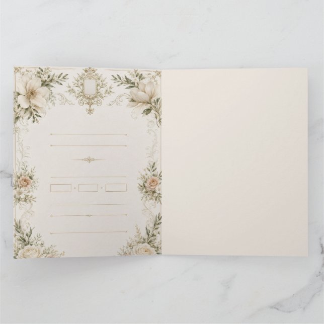 Convite de Casamento Elegante em Marfim com Champa (Interior)