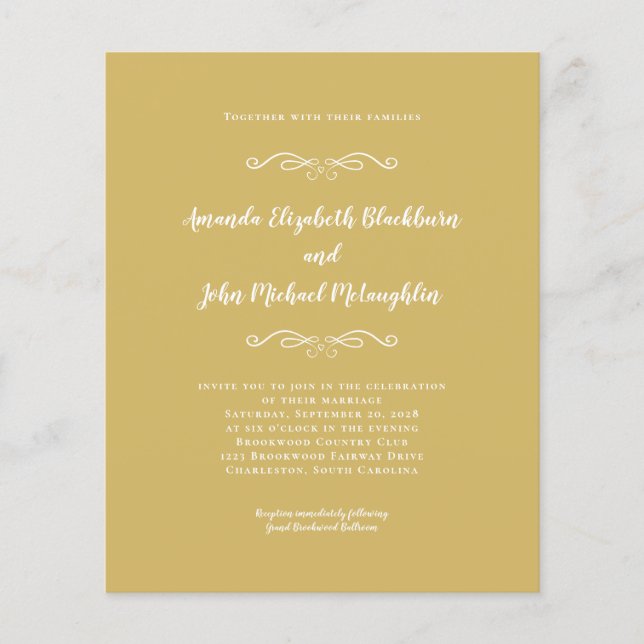 Convite de Casamento Elegante em Ouro Amarelo Chic (Frente)
