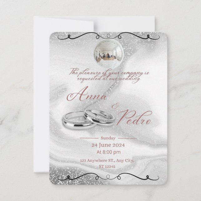 Convite de Casamento Elegante em Prata com Código  (Frente)