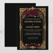 Convite de Casamento Elegante em Preto com Rosa Do