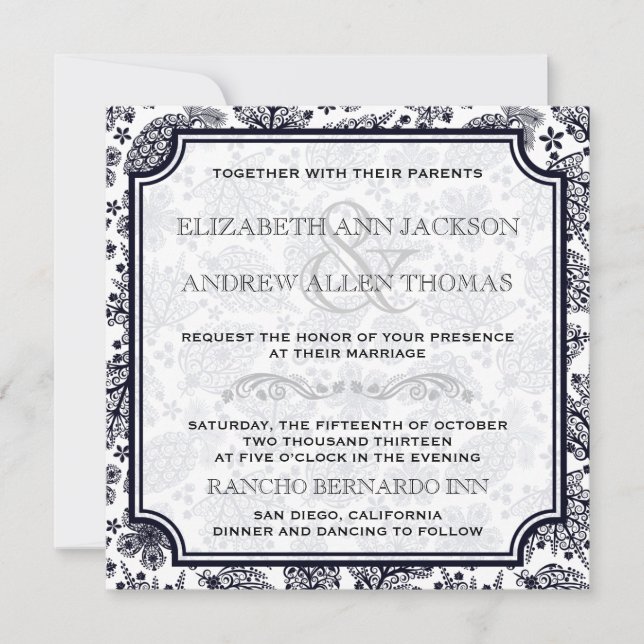 Convite de Casamento Elegante em Preto e Branco co (Frente)