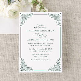 Convite de Casamento Elegante em Verde com Moldura