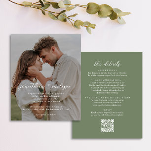 Convite de Casamento Elegante em Verde Oliva Escur