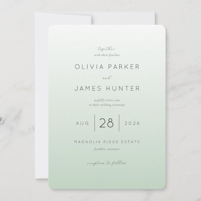 Convite de Casamento Elegante em Verde Pastel (Frente)