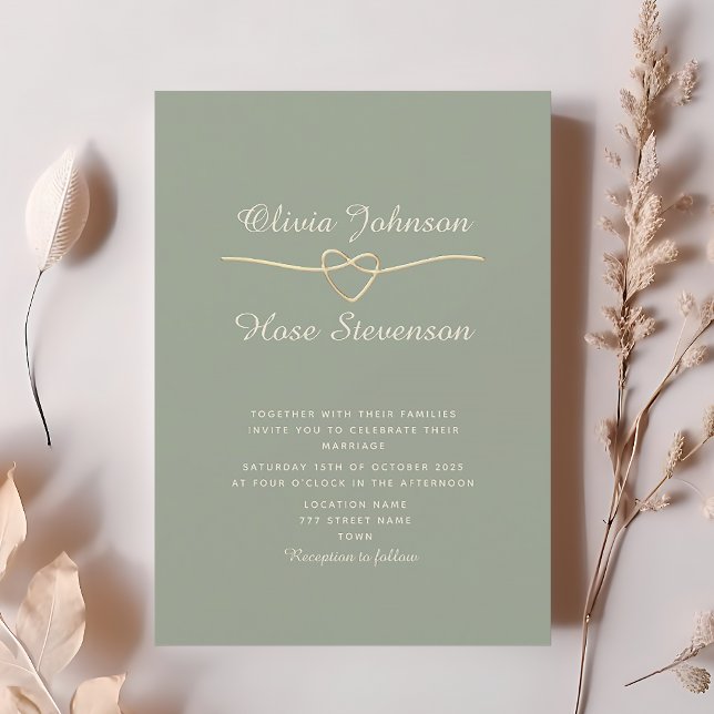 Convite de Casamento Elegante em Verde Sage Dourad (Criador carregado)