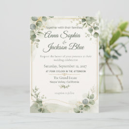 Convite de Casamento Elegante em Verde Salvia com 