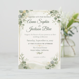 Convite de Casamento Elegante em Verde Salvia com 