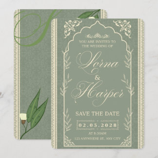 Convite de Casamento Elegante em Verde Sálvia Euca