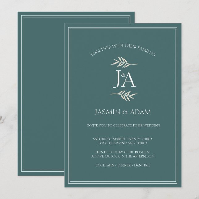 Convite de Casamento Elegante Esmeralda Verde Clás (Frente/Verso)