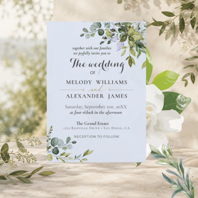 Convite de Casamento Elegante Eucalipto | Verde Sa (Criador carregado)