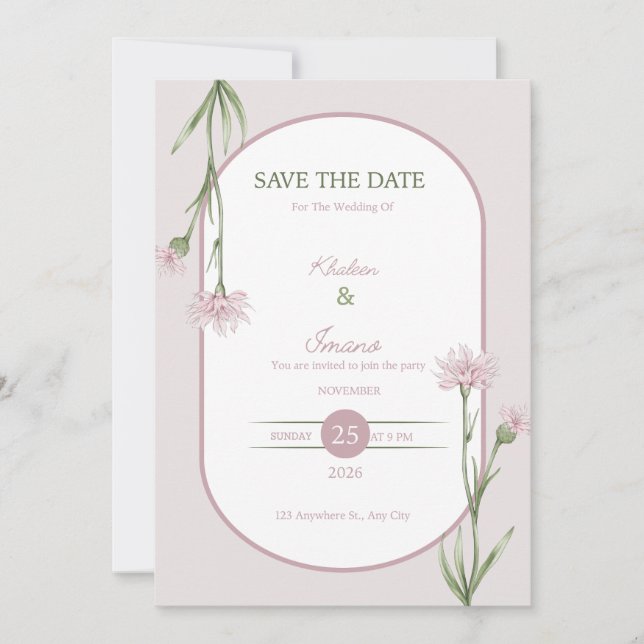 Convite de Casamento Elegante – Flo Minimalista Mo (Frente)