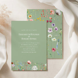 Convite de Casamento Elegante Flor Silvestre Verde