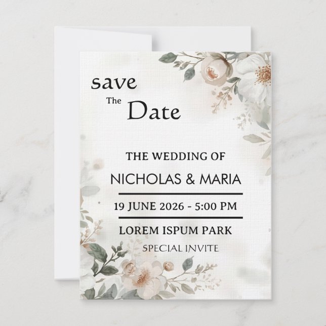 Convite de Casamento Elegante Flora em Aquarela Br (Frente)