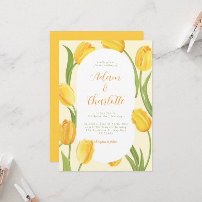 Convite de Casamento Elegante Floral Amarelo Boho  (Frente/Verso In Situ)