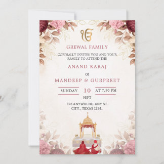 Convite de Casamento Elegante Floral Anand Karaj S