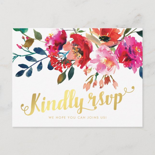 Convite de Casamento Elegante Floral Aquarela Dour (Frente)