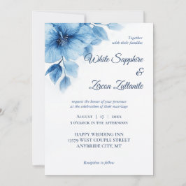 Convite de Casamento Elegante Floral Azul