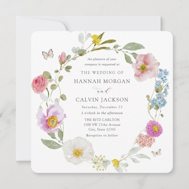 Convite de Casamento Elegante Floral Borboleta (Frente)