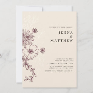 convite de casamento elegante floral creme