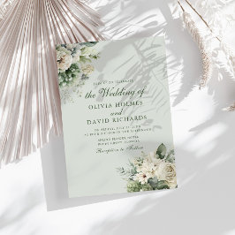 Convite de Casamento Elegante Floral em Verde Sálv