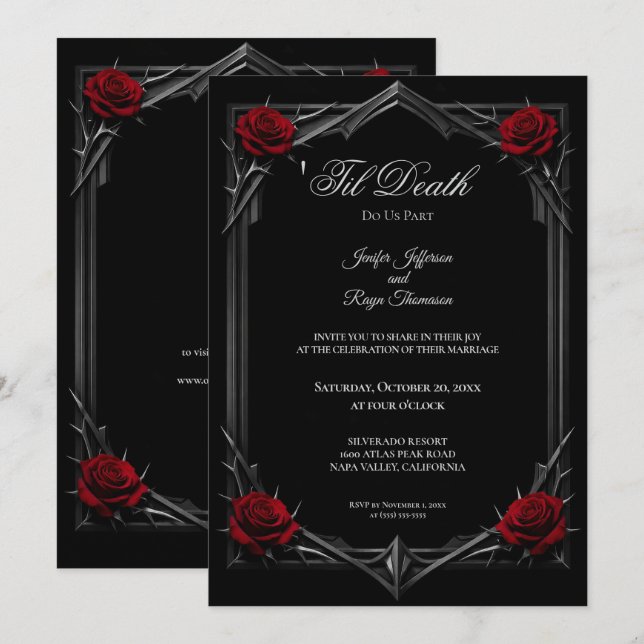 Convite de casamento Elegante Floral Gótico (Frente/Verso)