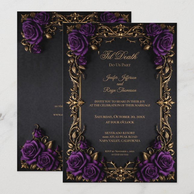 Convite de casamento Elegante Floral Gótico (Frente/Verso)