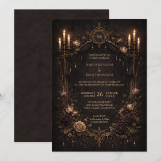 Convite de casamento elegante floral gótico de hal