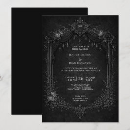 Convite de casamento elegante floral gótico de hal
