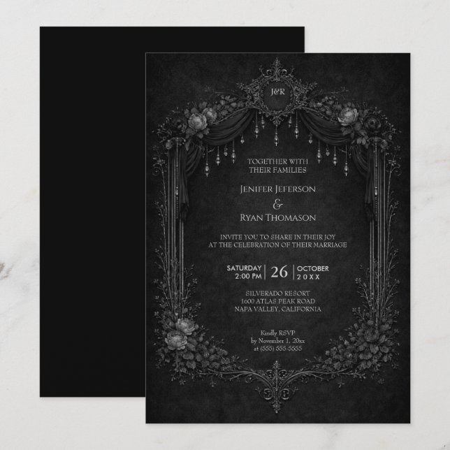 Convite de casamento elegante floral gótico de hal (Frente/Verso)