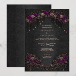 Convite de casamento elegante floral gótico de hal